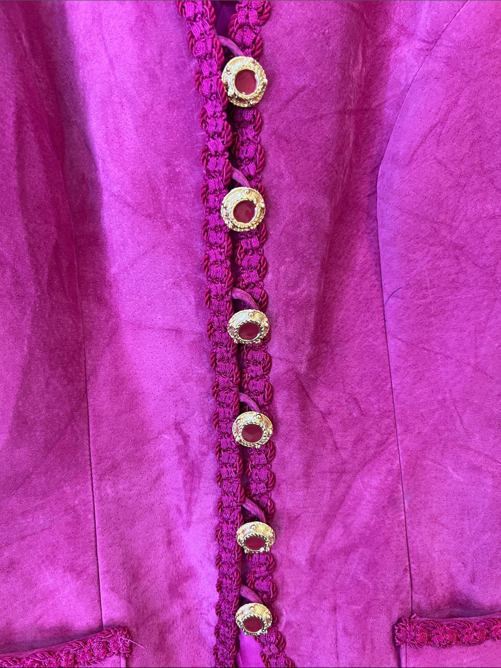 Danier Fuchsia Suede Jacket with Gold Buttons - Picture 2 of 6